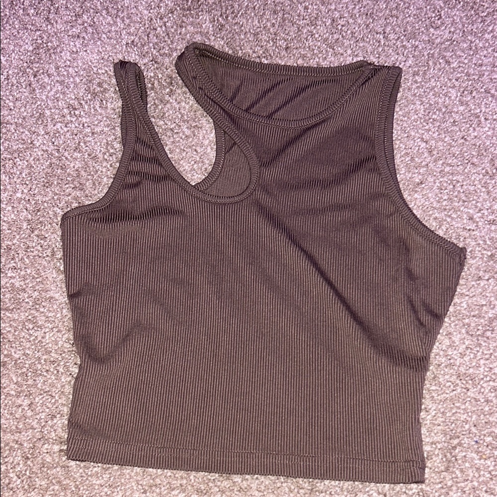 SHEIN Brown Asymmetrical Cut Out Tank Top